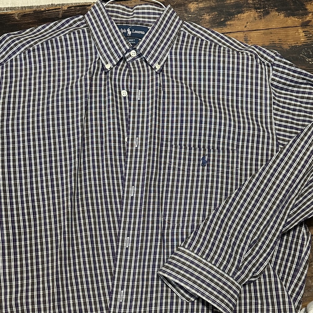 Polo Ralph Lauren Navy and White Multi-Check Button-Down Shirt